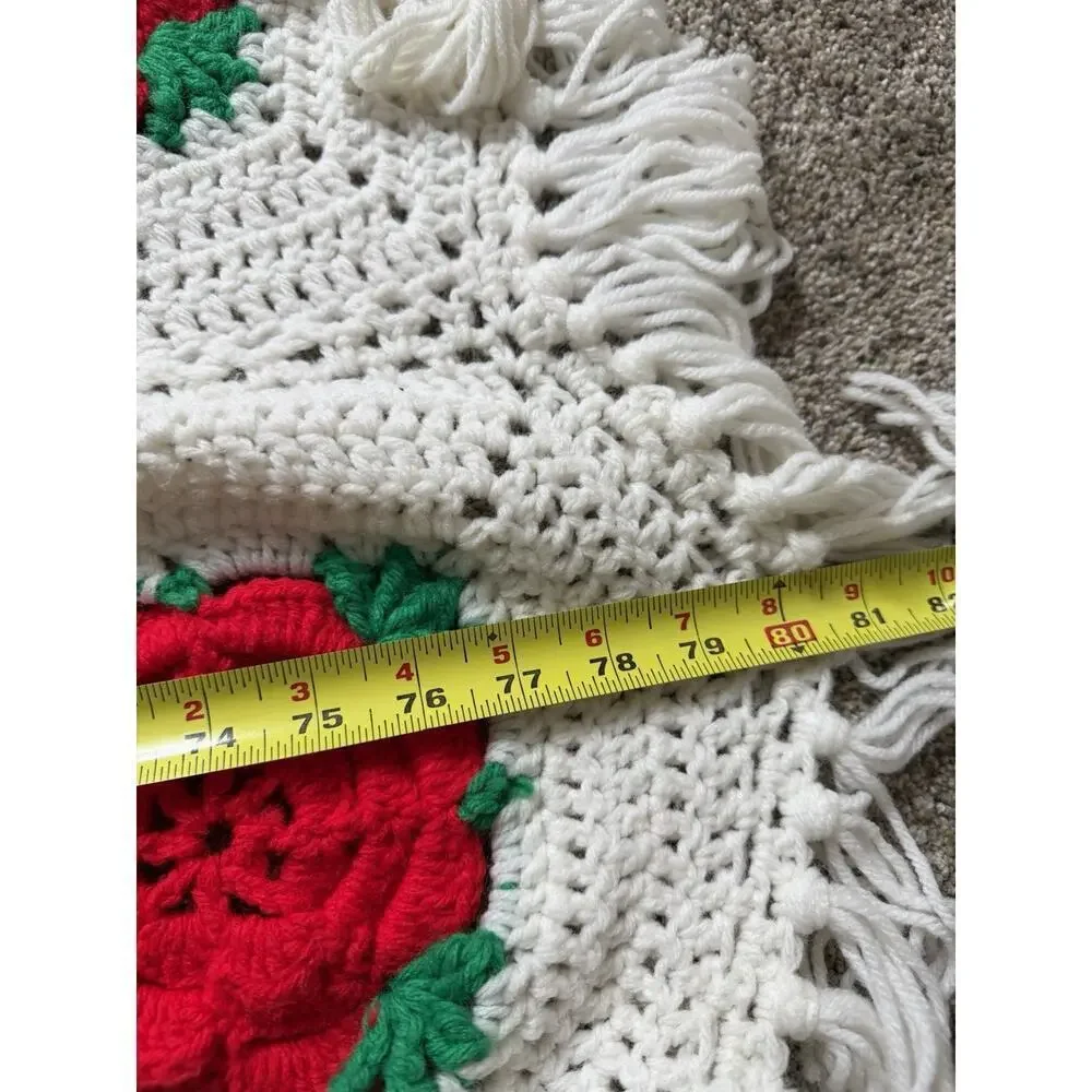 Vintage Handmade Crochet Afghan Blanket Red Roses Flower Throw XL 90in X 80in
